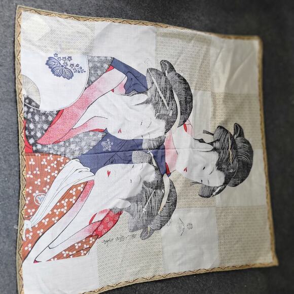 New / Vintage Ukiyo e Woven Cotton Fabric Handkerchief 3 Japanese Women 17 in - Picture 5 of 5